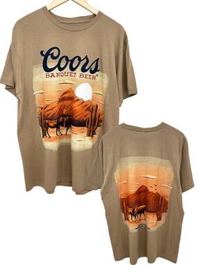 NWOT Coors Banquet Beer Cowboy Mountain Sunset Men's Graphic T-Shirt Large
